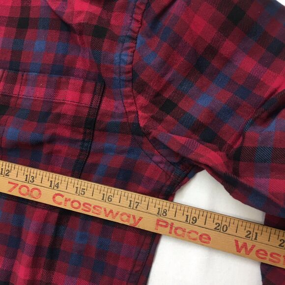 GAP FLANNEL Shirt Men S Cranberry Burgundy Check Plaid Slim Fit Autumnal Grunge - Picture 14 of 16